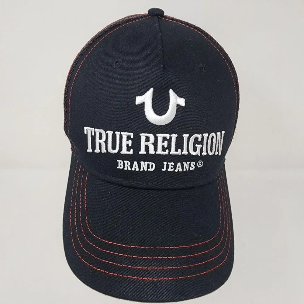 True Religion Hat Trucker Mens One Size Black Mesh Snapback Cap Embroidered Logo